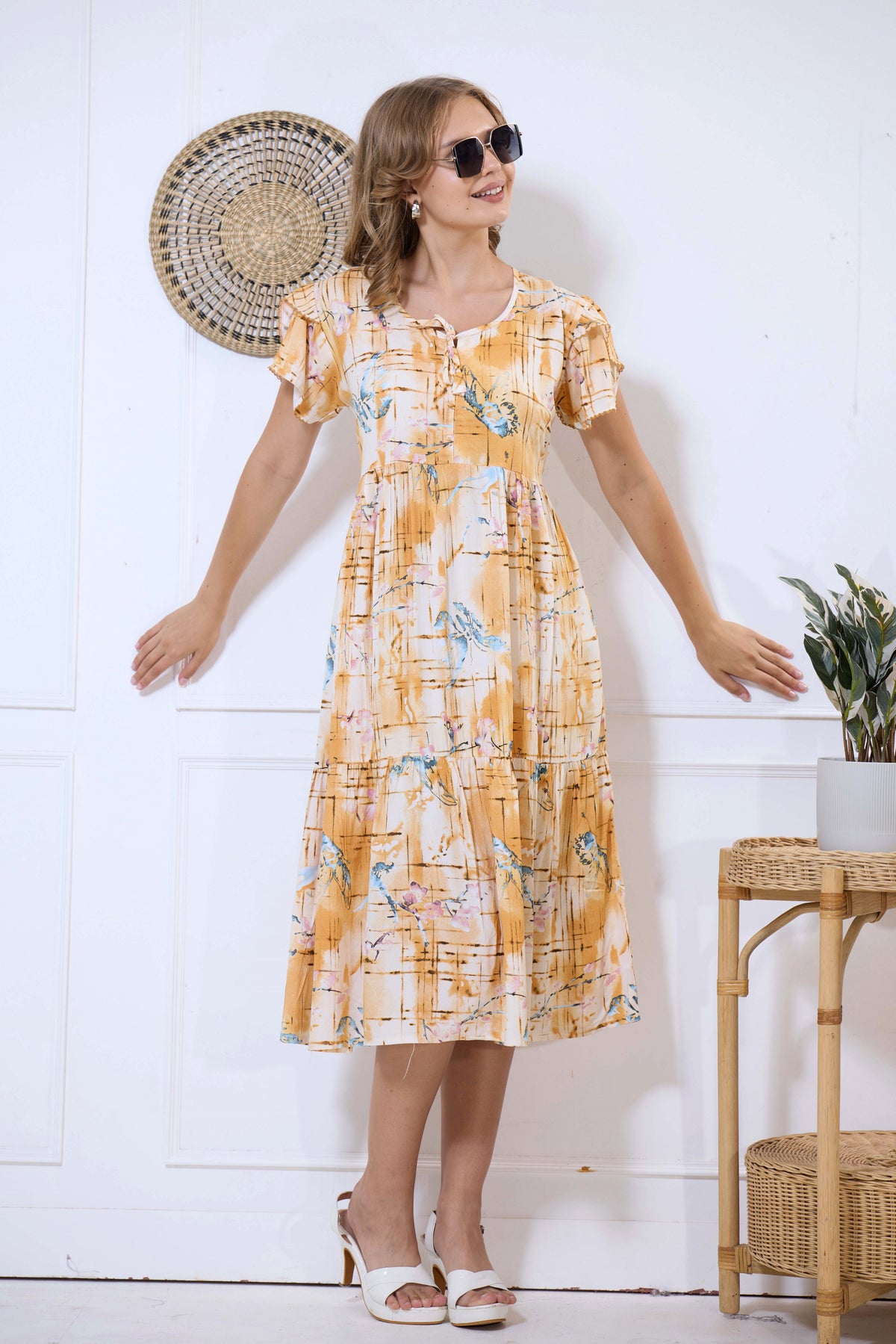 Imported Rayon MAXI FROCK Model Nighties | Fancy Petal Sleeve | Fancy Neck & Side Pocket | Pleated Frock MAXI Style | Trendy Collection's for Stylish Women & Teenage Girl (IRM)