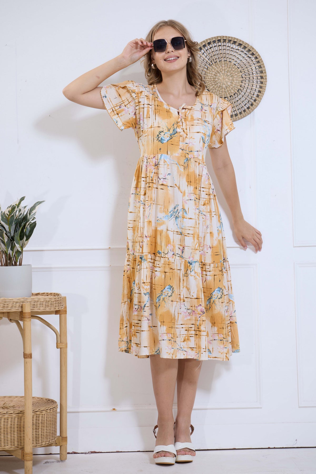 Imported Rayon MAXI FROCK Model Nighties | Fancy Petal Sleeve | Fancy Neck & Side Pocket | Pleated Frock MAXI Style | Trendy Collection's for Stylish Women & Teenage Girl (IRM)