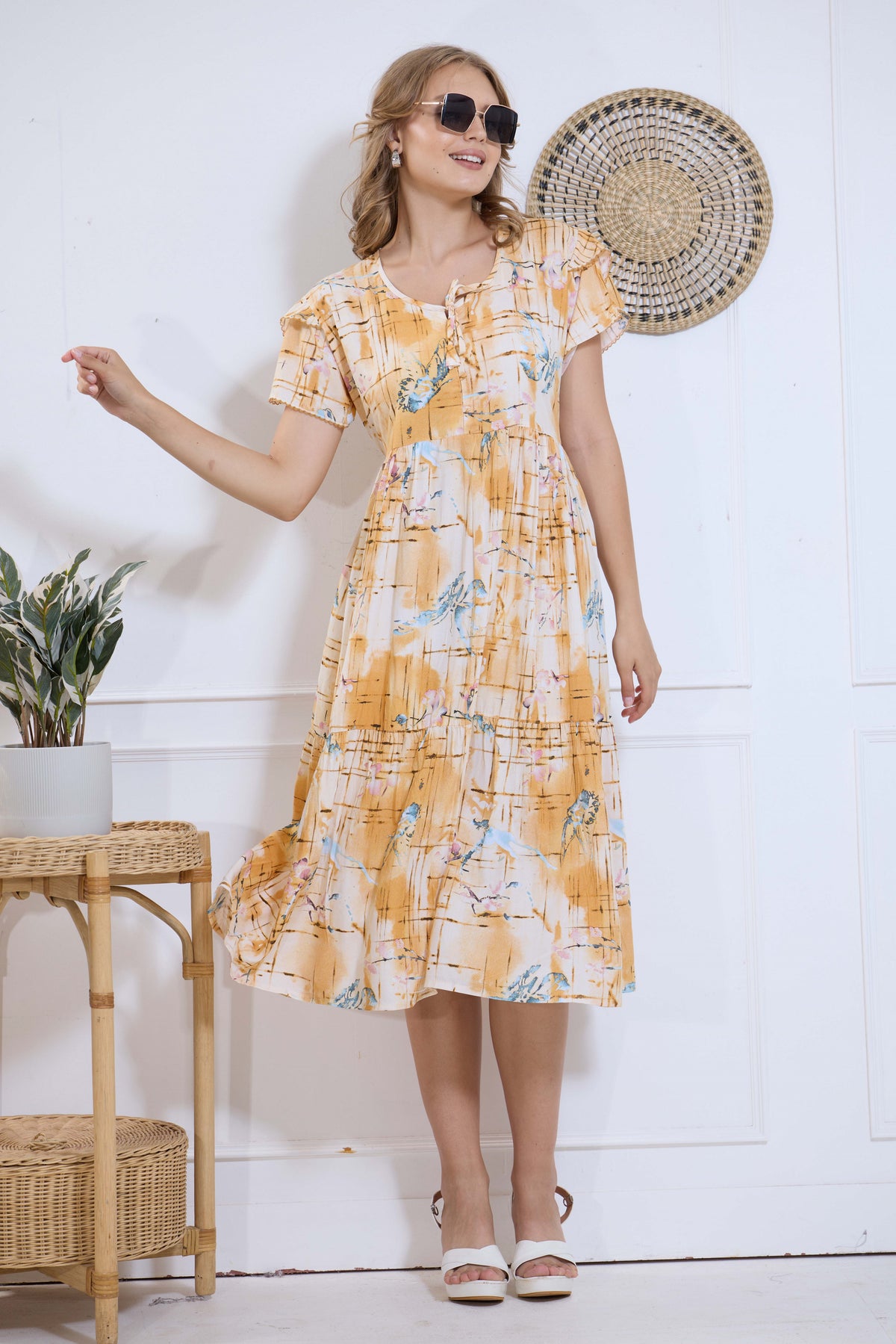 Imported Rayon MAXI FROCK Model Nighties | Fancy Petal Sleeve | Fancy Neck & Side Pocket | Pleated Frock MAXI Style | Trendy Collection's for Stylish Women & Teenage Girl (IRM)