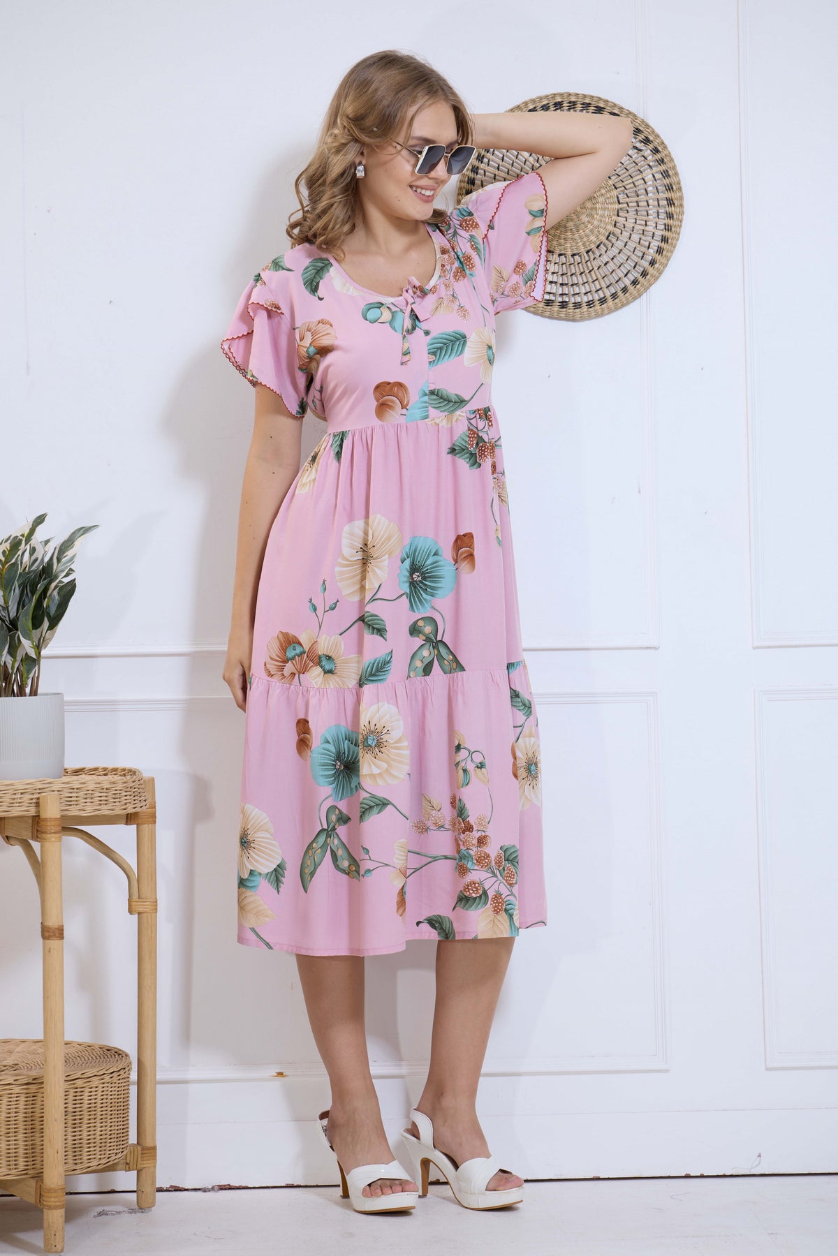 Imported Rayon MAXI FROCK Model Nighties | Fancy Petal Sleeve | Fancy Neck & Side Pocket | Pleated Frock MAXI Style | Trendy Collection's for Stylish Women & Teenage Girl (IRM)