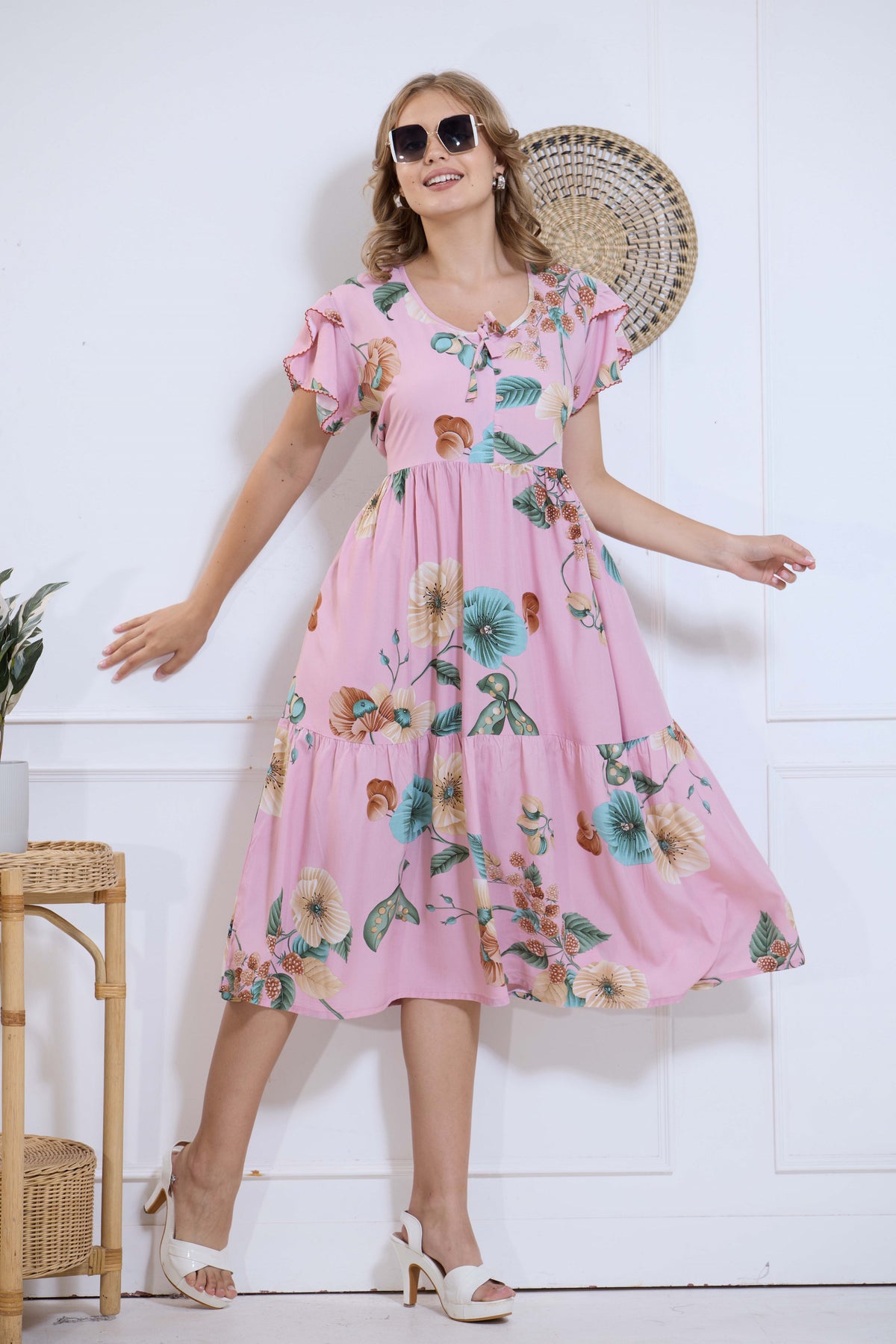 Imported Rayon MAXI FROCK Model Nighties | Fancy Petal Sleeve | Fancy Neck & Side Pocket | Pleated Frock MAXI Style | Trendy Collection's for Stylish Women & Teenage Girl (IRM)