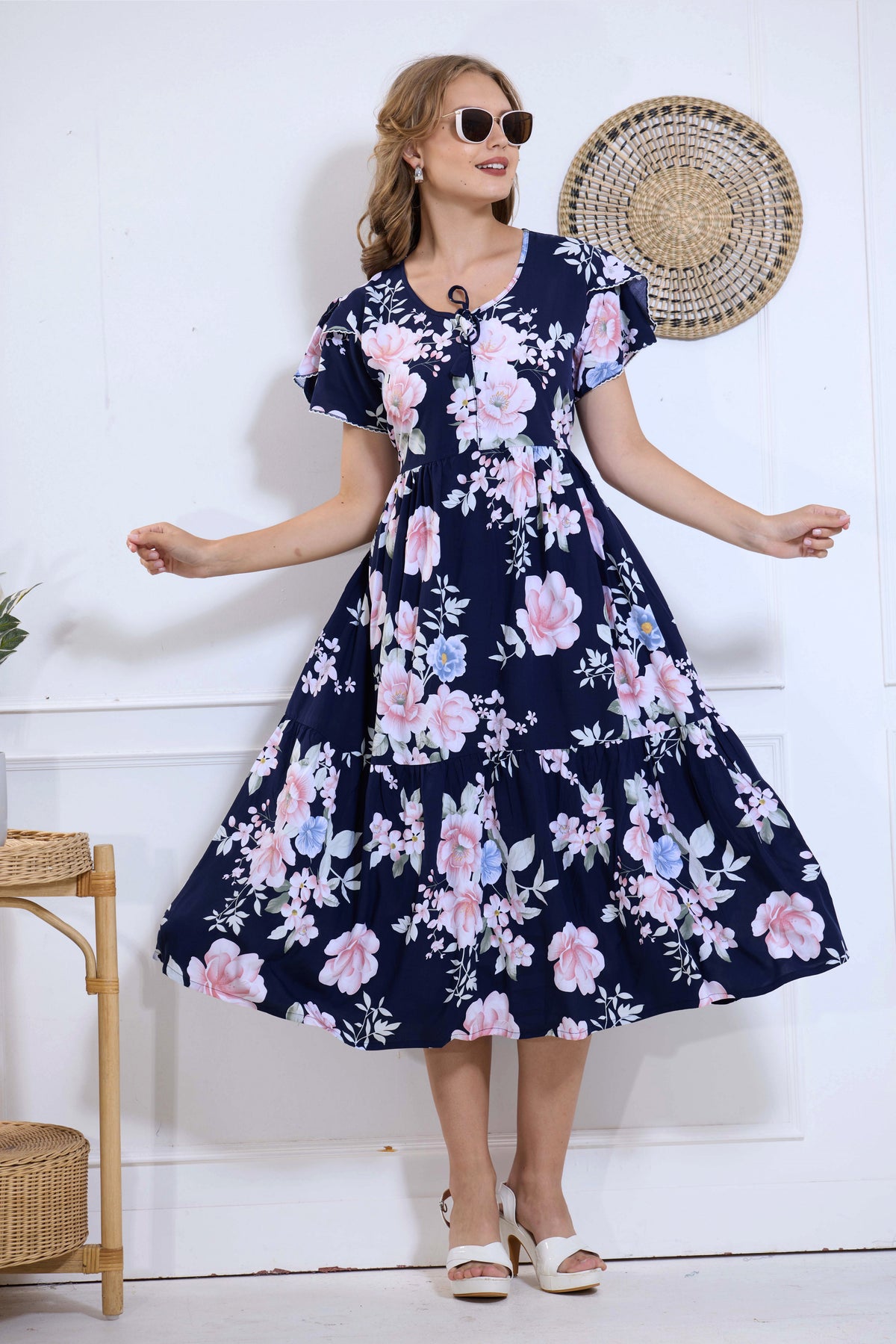 Imported Rayon MAXI FROCK Model Nighties | Fancy Petal Sleeve | Fancy Neck & Side Pocket | Pleated Frock MAXI Style | Trendy Collection's for Stylish Women & Teenage Girl (IRM)