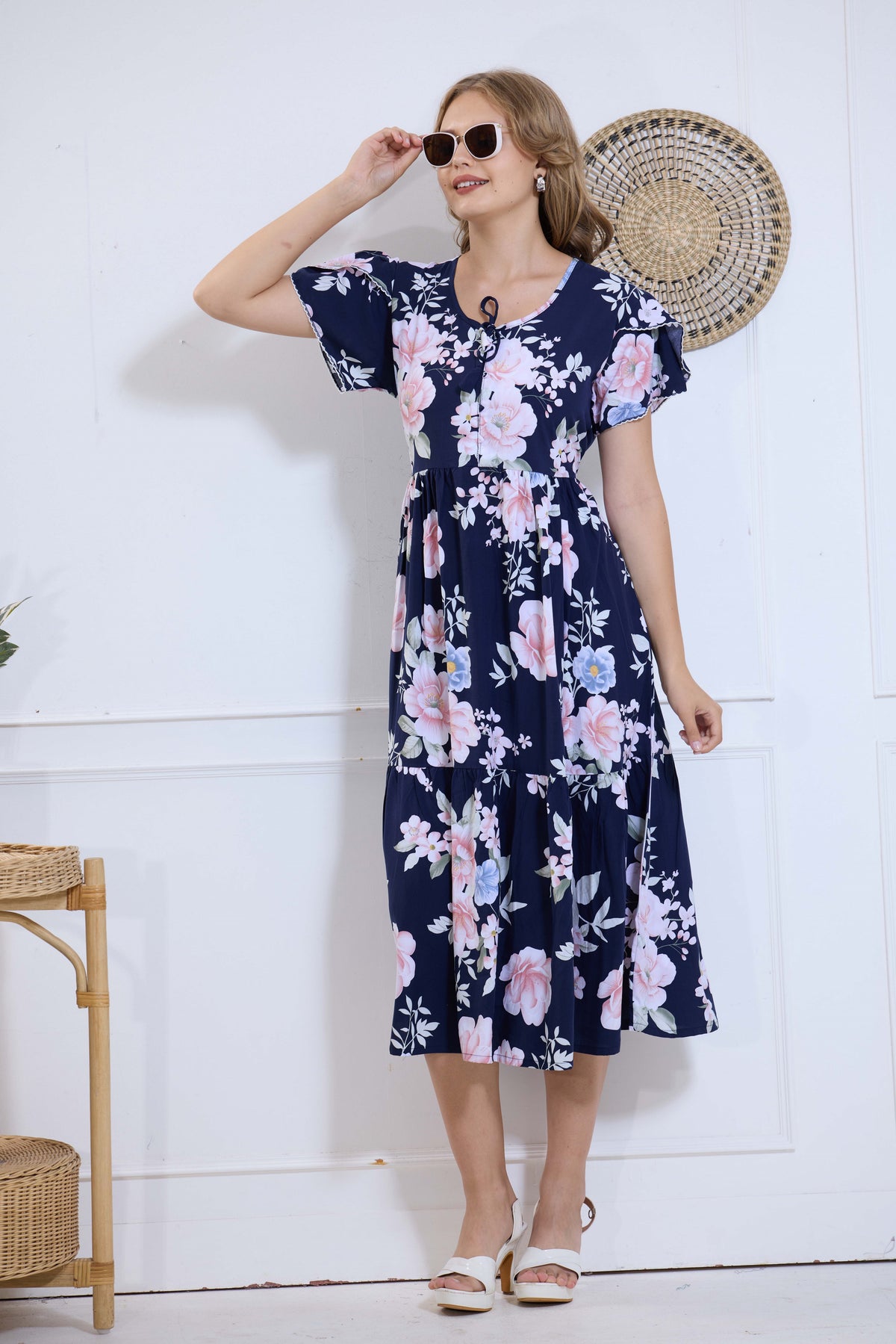 Imported Rayon MAXI FROCK Model Nighties | Fancy Petal Sleeve | Fancy Neck & Side Pocket | Pleated Frock MAXI Style | Trendy Collection's for Stylish Women & Teenage Girl (IRM)