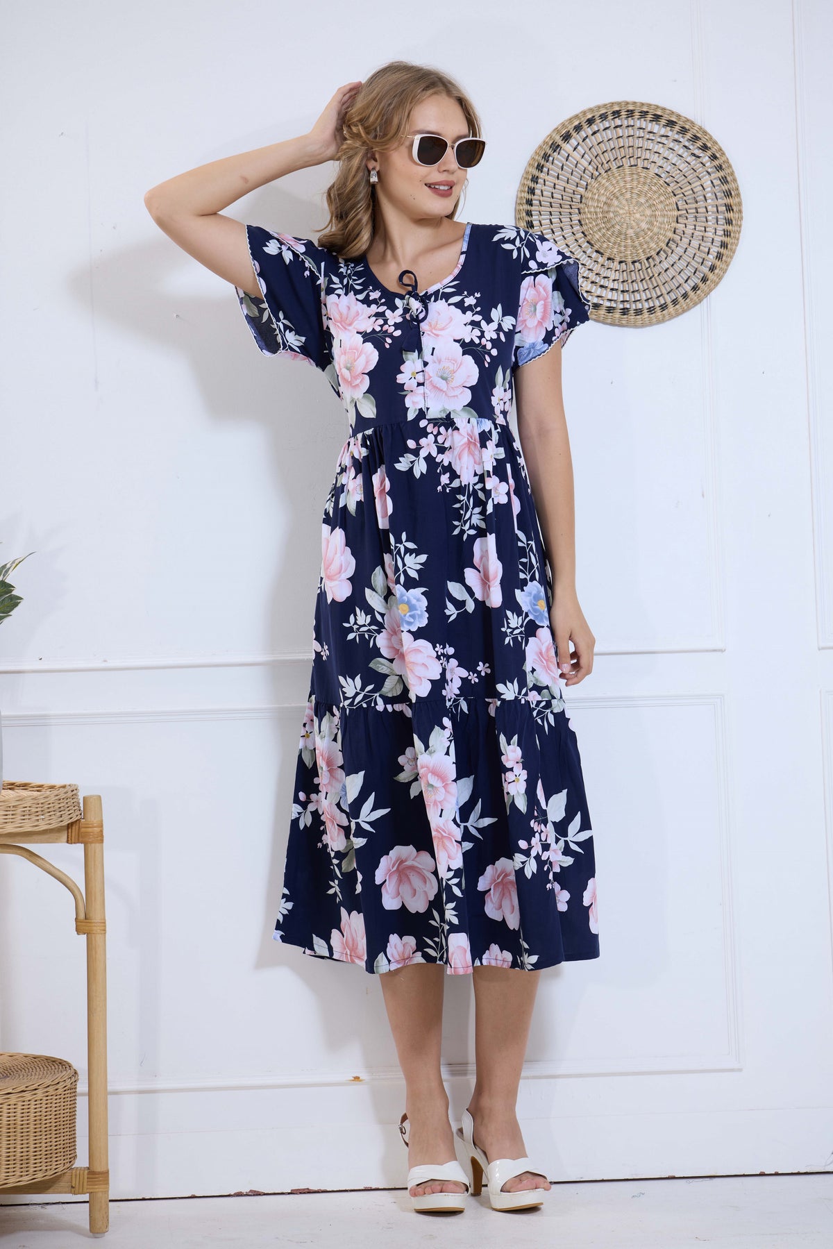 Imported Rayon MAXI FROCK Model Nighties | Fancy Petal Sleeve | Fancy Neck & Side Pocket | Pleated Frock MAXI Style | Trendy Collection's for Stylish Women & Teenage Girl (IRM)