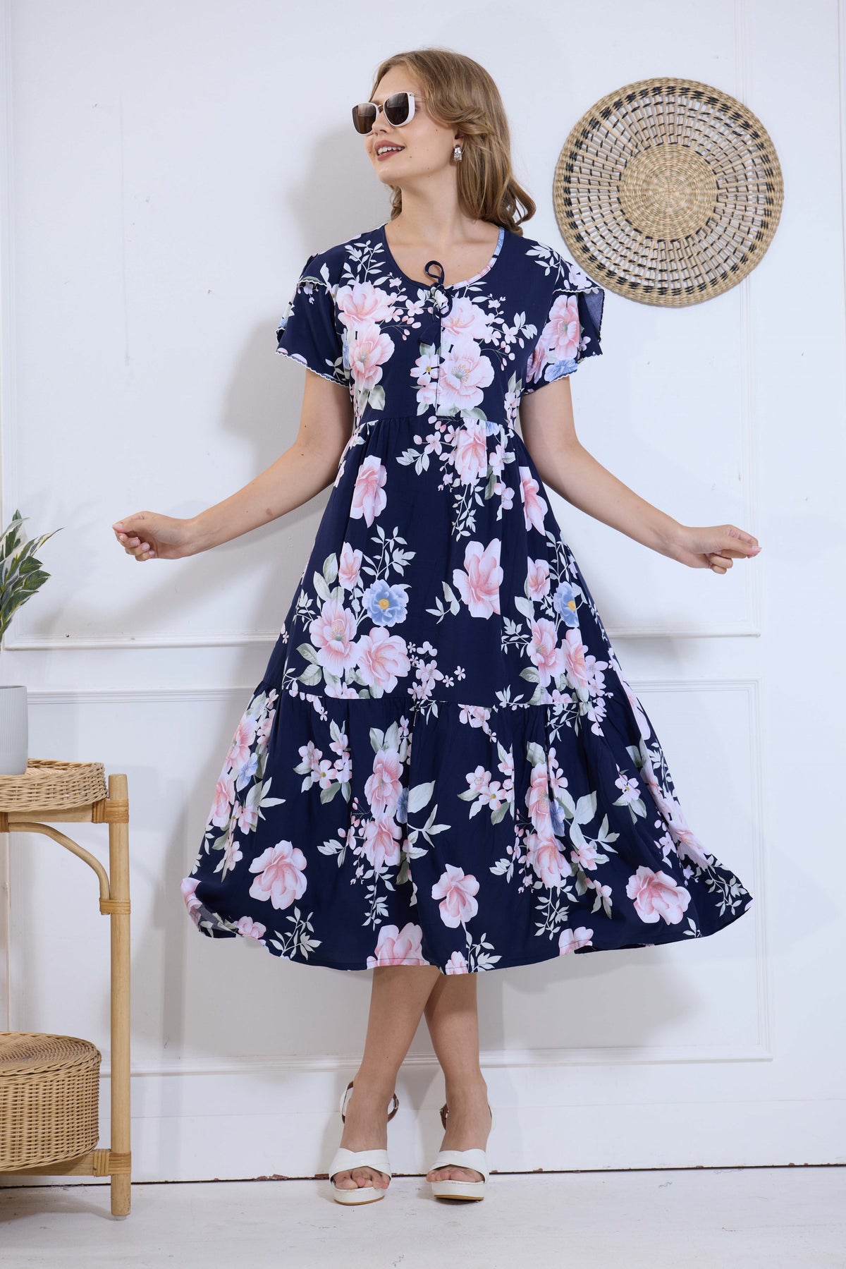 Imported Rayon MAXI FROCK Model Nighties | Fancy Petal Sleeve | Fancy Neck & Side Pocket | Pleated Frock MAXI Style | Trendy Collection's for Stylish Women & Teenage Girl (IRM)