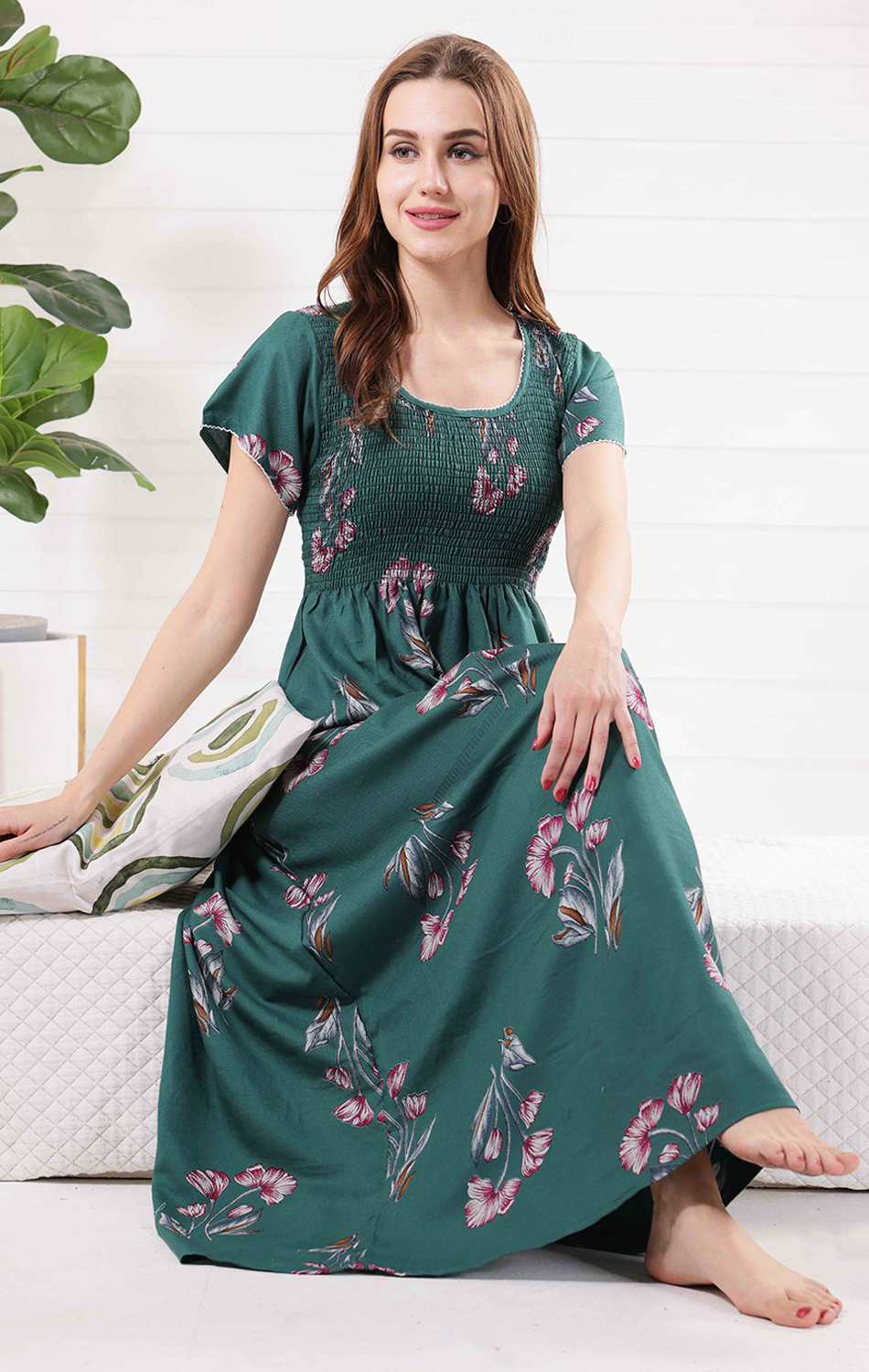 New Arrivals ALPINE Smokey Nighty | Beautiful Pleated Design | Side Pocket | Stylish Nighty for Trendy Women's | Your Perfect Nightwear Collection's (ALS)