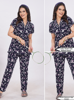 MANGAI Stylish HOSIERY Collar Night Suits | Stylish Print's All Over | Top & Bottom Set | Half Sleeve | Trendy Night Suits for Stylish Women's (RCS)