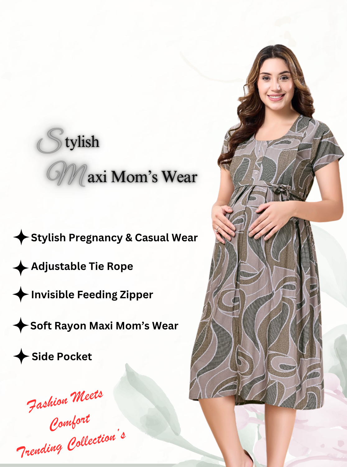 New Arrivals 4-IN-ONE MAXI Mom's Feeding & Casual Wear | Stylish Maxi Style | Invisible Feeding Zipper | Perfect Pre & Post Pregnancy Wear   (MAXI 4-IN-ONE)