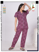 MANGAI Stylish HOSIERY Collar Night Suits | Stylish Print's All Over | Top & Bottom Set | Half Sleeve | Trendy Night Suits for Stylish Women's (RCS)