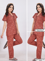 MANGAI Stylish HOSIERY Collar Night Suits | Stylish Print's All Over | Top & Bottom Set | Half Sleeve | Trendy Night Suits for Stylish Women's (RCS)