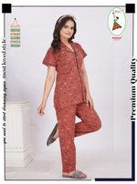 MANGAI Stylish HOSIERY Collar Night Suits | Stylish Print's All Over | Top & Bottom Set | Half Sleeve | Trendy Night Suits for Stylish Women's (RCS)