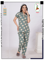 MANGAI Stylish HOSIERY Collar Night Suits | Stylish Print's All Over | Top & Bottom Set | Half Sleeve | Trendy Night Suits for Stylish Women's (RCS)