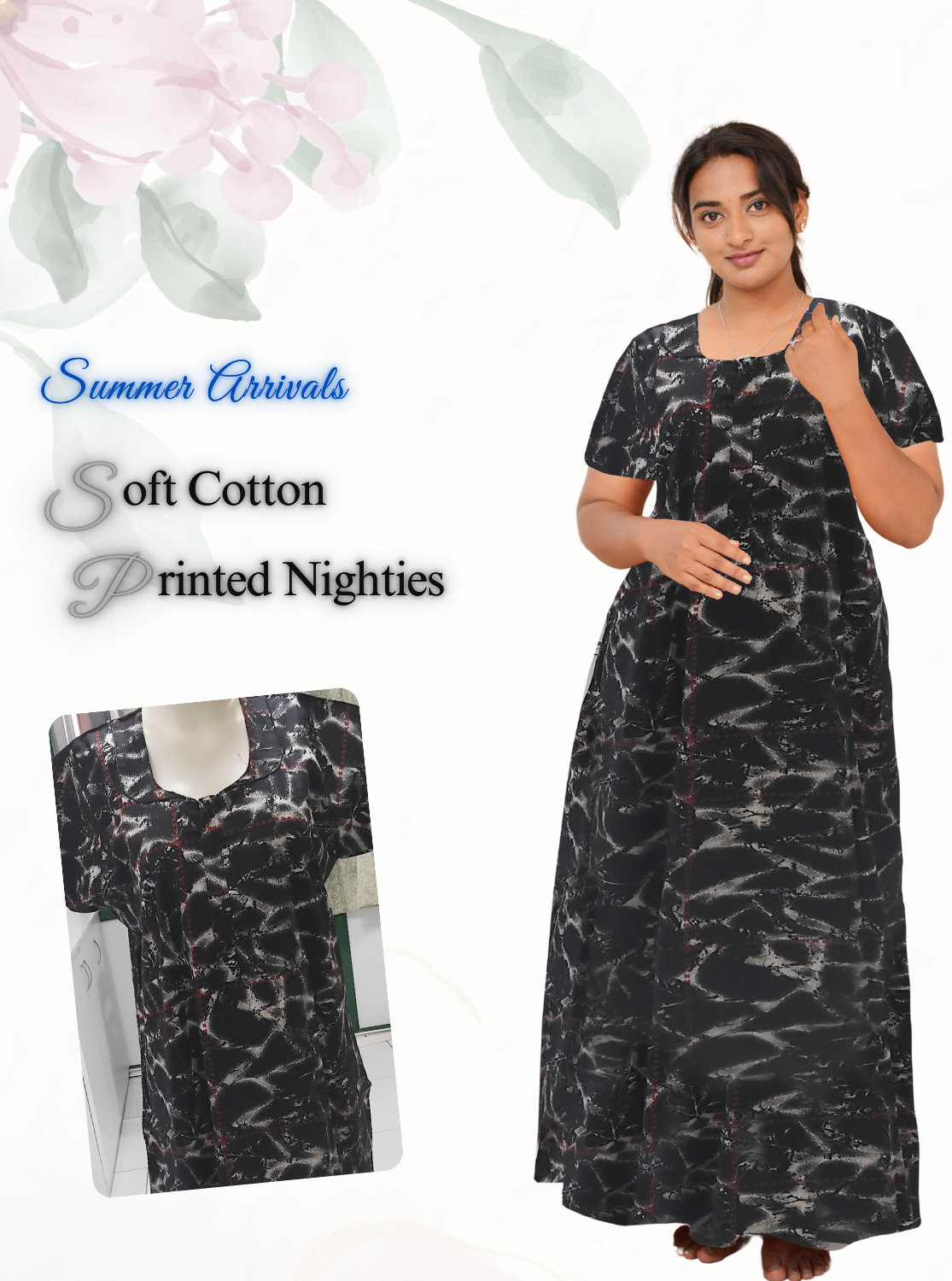 MANGAI Daily Wear Casual Comfort Fit Cotton Printed Nighties | Zipless Closed Model |Summer Arrival's for Trendy Women's (VNM)