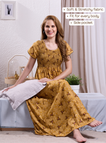 New Smocking Nighty | Stretchable Elastic Type | Beautiful Pleated Model | Side Pocket | Stylish Nighty for Stylish Women's (OM-RAH)