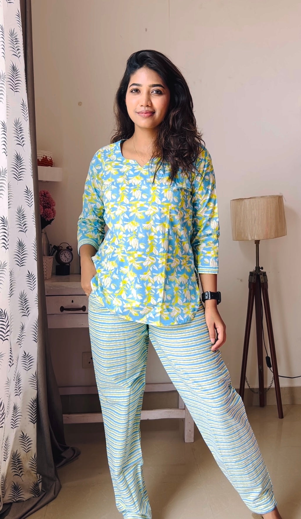 MANGAI Premium Cotton Printed Cambric Night Suits | Stylish Print's All Over | Top & Bottom Set | 3/4 Sleeve | Trendy Night Suits for Stylish Women's (CMNS)