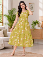 Alpine Petal Sleeve Floral Printed Maxi Dress Side Pocket - Mangai Nighties