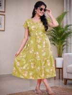 Alpine Petal Sleeve Floral Printed Maxi Dress Side Pocket - Mangai Nighties
