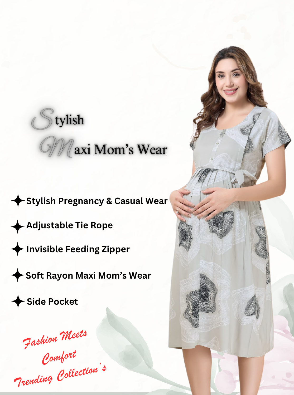 New Arrivals 4-IN-ONE MAXI Mom's Feeding & Casual Wear | Stylish Maxi Style | Invisible Feeding Zipper | Perfect Pre & Post Pregnancy Wear   (MAXI 4-IN-ONE)