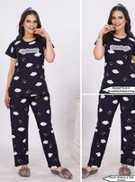 MANGAI Stylish HOSIERY Round Neck Night Suits | Stylish Print's All Over | Top & Bottom Set | Half Sleeve | Trendy Night Suits for Stylish Women's (RNP)