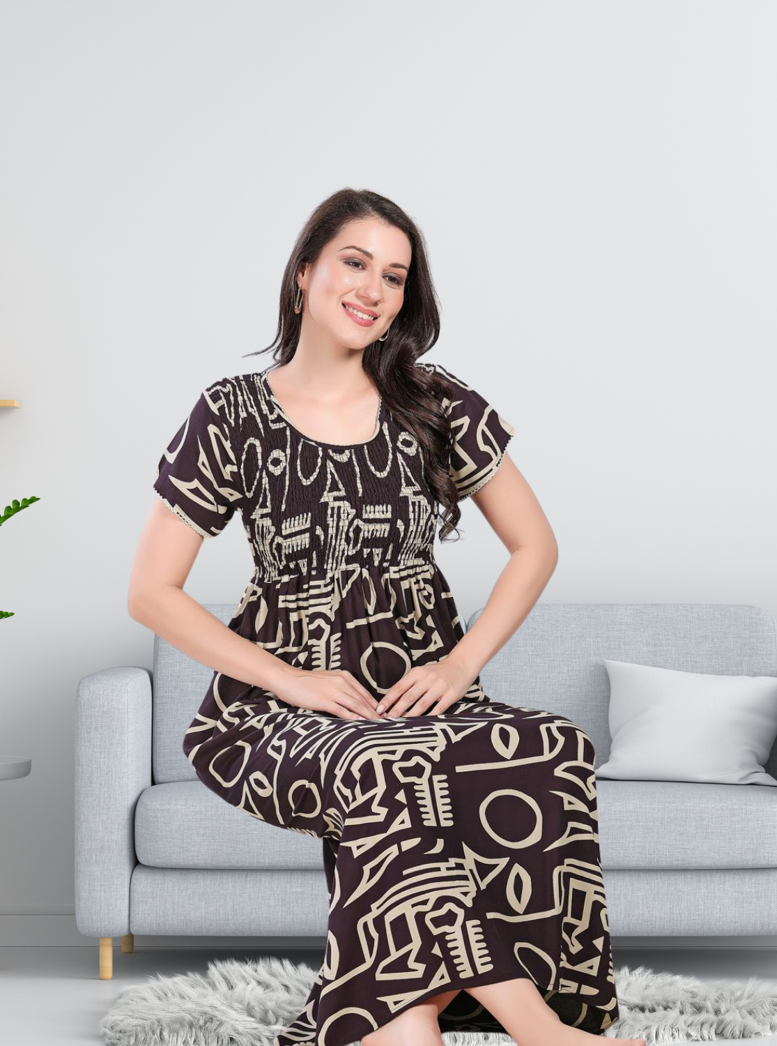 MANGAI Premium RAYON Smocking Nighty | Beautiful Pleated Design | Side Pocket | Stylish Nighty for Trendy Women's | Your Perfect Nightwear Collection's (RYS)