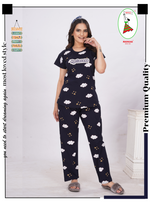 MANGAI Stylish HOSIERY Round Neck Night Suits | Stylish Print's All Over | Top & Bottom Set | Half Sleeve | Trendy Night Suits for Stylish Women's (RNP)