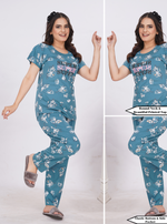 MANGAI Stylish HOSIERY Round Neck Night Suits | Stylish Print's All Over | Top & Bottom Set | Half Sleeve | Trendy Night Suits for Stylish Women's (RNP)