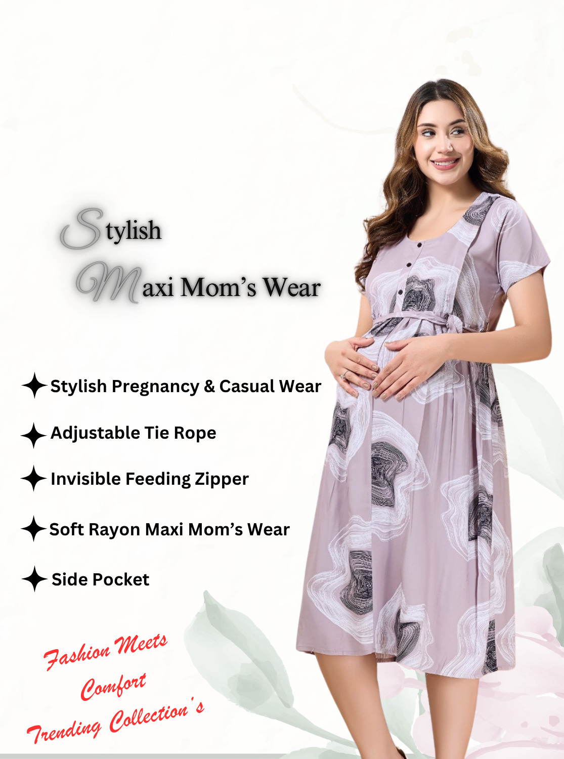 New Arrivals 4-IN-ONE MAXI Mom's Feeding & Casual Wear | Stylish Maxi Style | Invisible Feeding Zipper | Perfect Pre & Post Pregnancy Wear   (MAXI 4-IN-ONE)