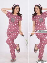 MANGAI Stylish HOSIERY Round Neck Night Suits | Stylish Print's All Over | Top & Bottom Set | Half Sleeve | Trendy Night Suits for Stylish Women's (RNP)