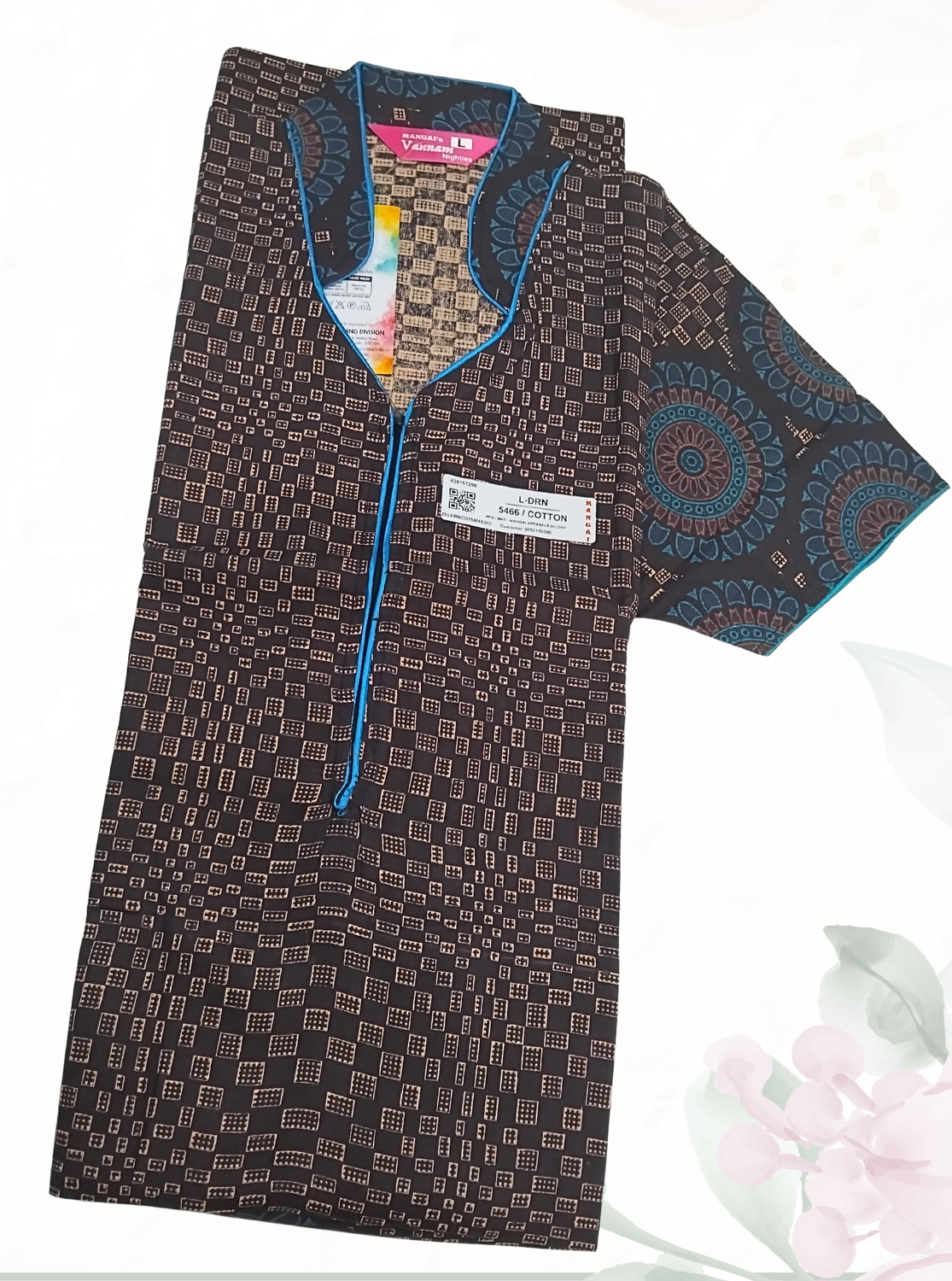 MANGAI Daily Wear Casual Comfort Fit Cotton Printed Nighties | Front open Zipper Model| Slit Open & Neck Collar Comfort Fit Daily Wear Nighties (DRN)