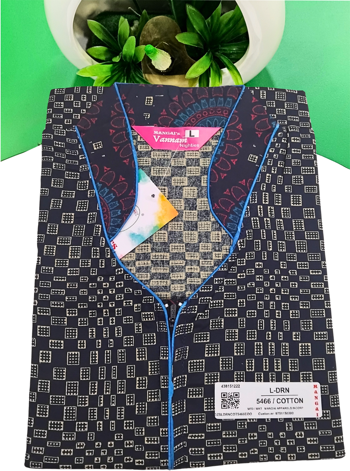 MANGAI Daily Wear Casual Comfort Fit Cotton Printed Nighties | Front open Zipper Model| Slit Open & Neck Collar Comfort Fit Daily Wear Nighties (DRN)