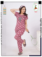 MANGAI Stylish HOSIERY Round Neck Night Suits | Stylish Print's All Over | Top & Bottom Set | Half Sleeve | Trendy Night Suits for Stylish Women's (RNP)