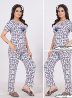 MANGAI Stylish HOSIERY Round Neck Night Suits | Stylish Print's All Over | Top & Bottom Set | Half Sleeve | Trendy Night Suits for Stylish Women's (RNP)