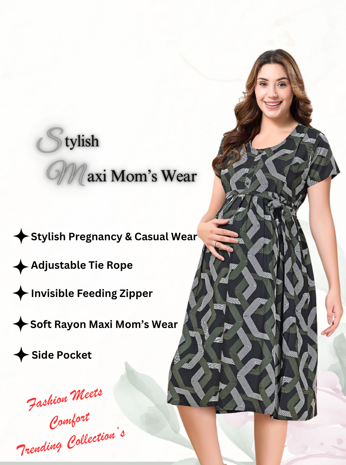 New Arrivals 4-IN-ONE MAXI Mom's Feeding & Casual Wear | Stylish Maxi Style | Invisible Feeding Zipper | Perfect Pre & Post Pregnancy Wear   (MAXI 4-IN-ONE)