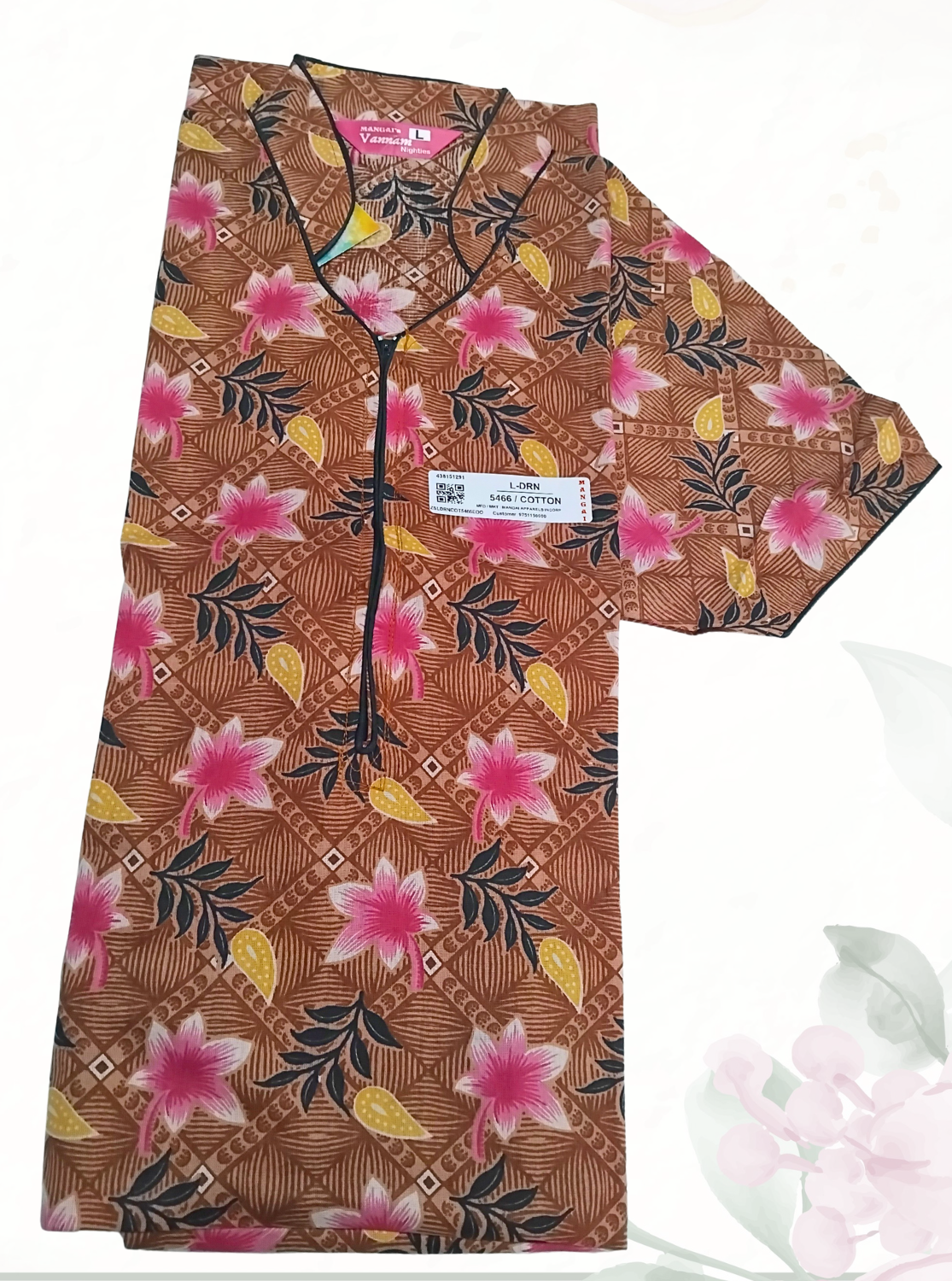 MANGAI Daily Wear Casual Comfort Fit Cotton Printed Nighties | Front open Zipper Model| Slit Open & Neck Collar Comfort Fit Daily Wear Nighties (DRN)