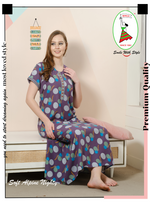 MANGAI Premium Alpine Embroidery Model Nighties | Full Length | Stylish Printed Model Nighties | Side Pocket | Half Sleeve | Perfect Nightwear Collection's for Trendy Women's (LDM)