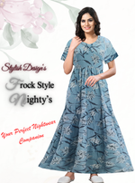 Fresh Arrivals MANGAI Alpine FULL FROCK Model Nighties | Beautiful Stylish Frock Style | Stylish Fancy Sleeves | Side Pocket | Perfect Nightwear Trendy Women's (FRK)