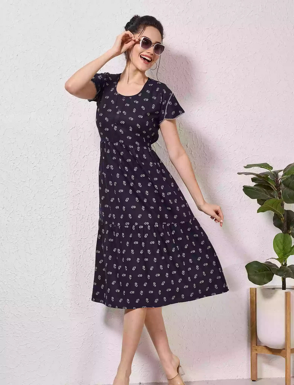 Alpine Petal Sleeve Maxi Round Neck with Back Tie - Mangai Nighties