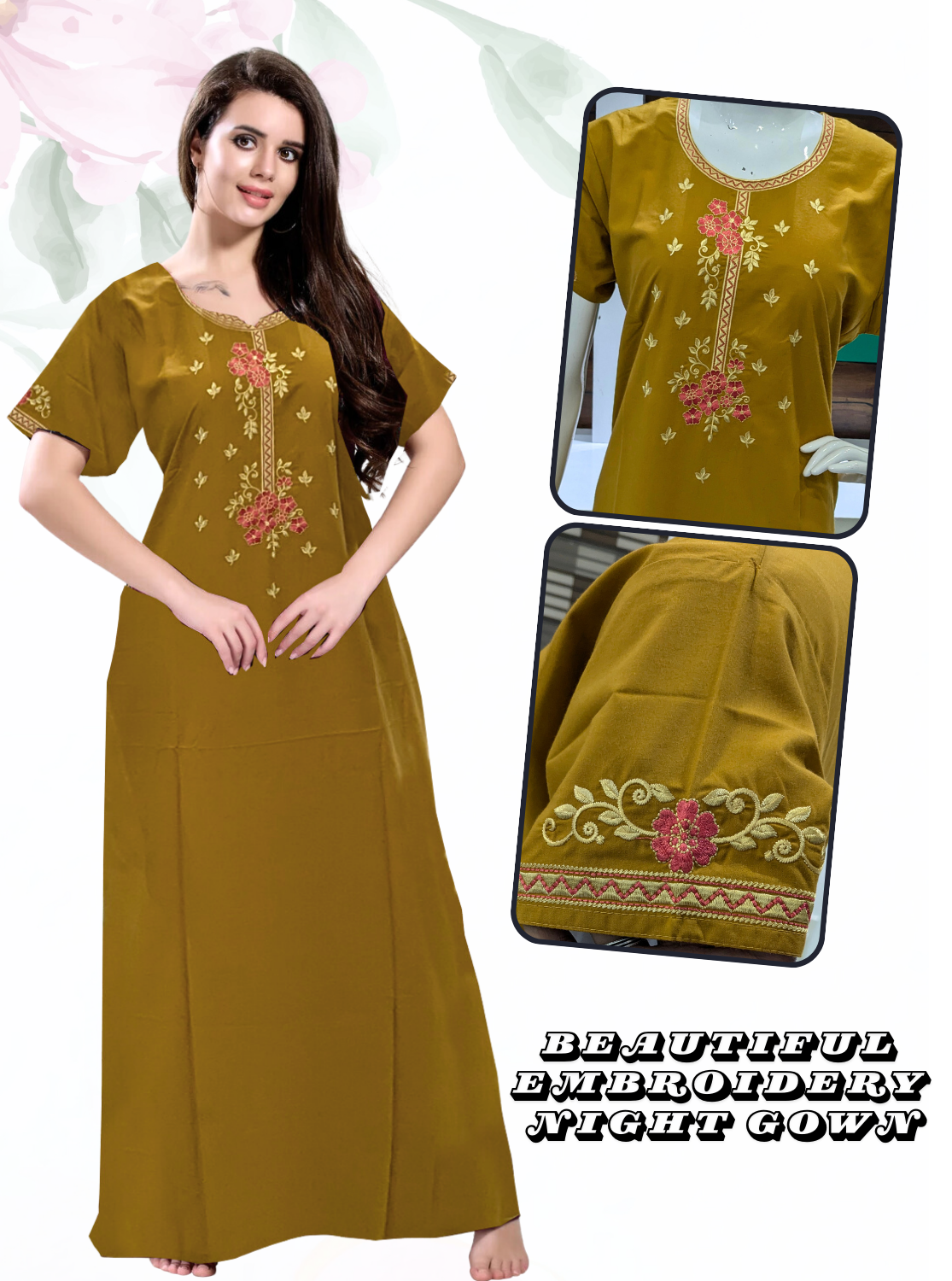 Stylish Embroidery Nightgown | Superior Quality Bizzy - Lizzy Nighty | Plain Pattern with Beautiful Embroidery Work's | Updated Collection's (CPL)