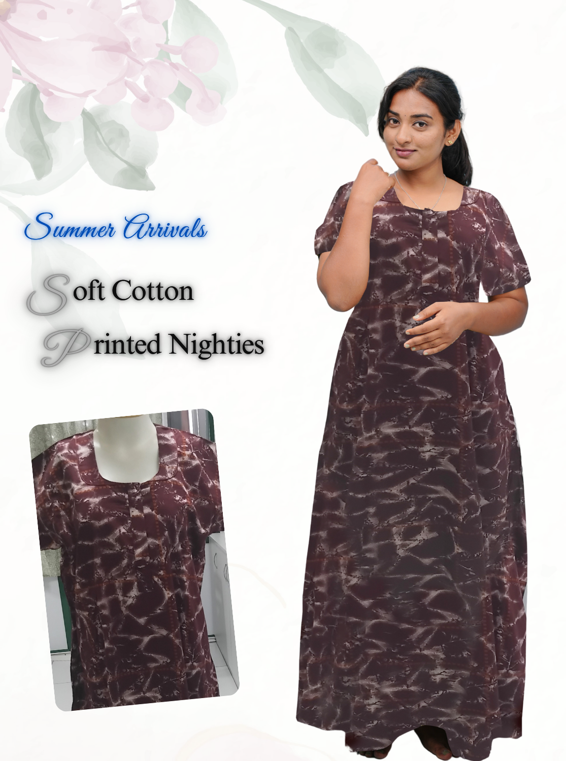 MANGAI Daily Wear Casual Comfort Fit Cotton Printed Nighties | Zipless Closed Model |Summer Arrival's for Trendy Women's (VNM)
