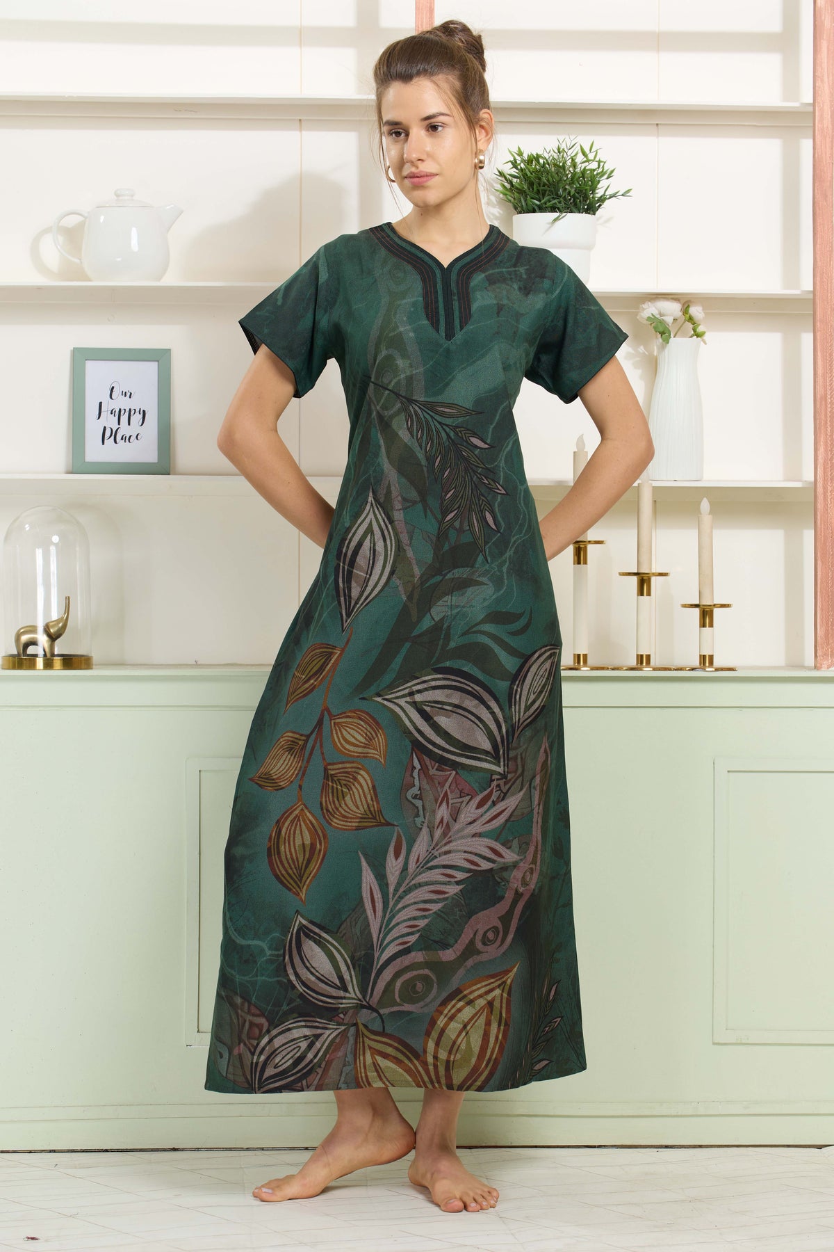 MANGAI Colourful Digital Panel Printed Alpine Fancy Nighty |All Over Print | Half Sleeve | Zipless Model | Side Pocket | Premium Night Wear (AFK)