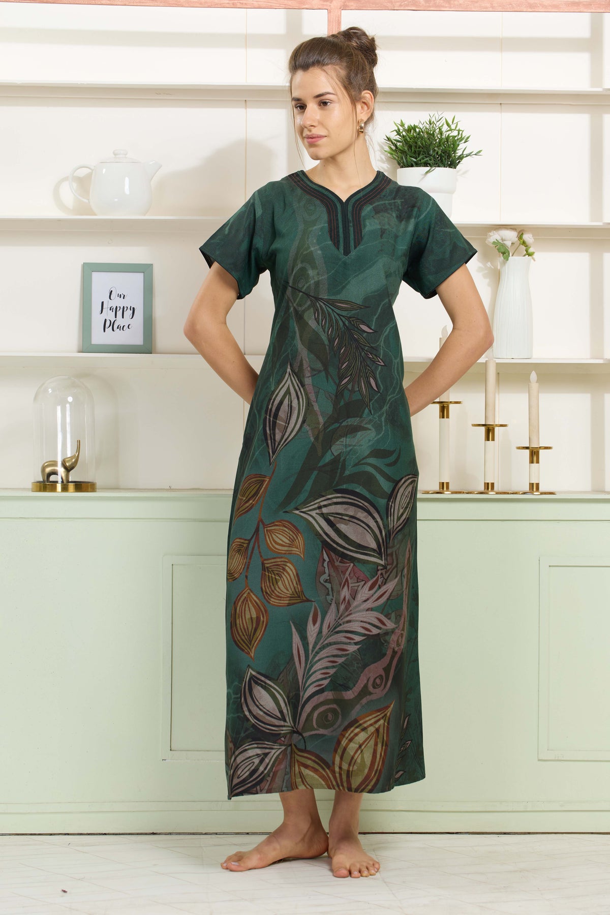 MANGAI Colourful Digital Panel Printed Alpine Fancy Nighty |All Over Print | Half Sleeve | Zipless Model | Side Pocket | Premium Night Wear (AFK)