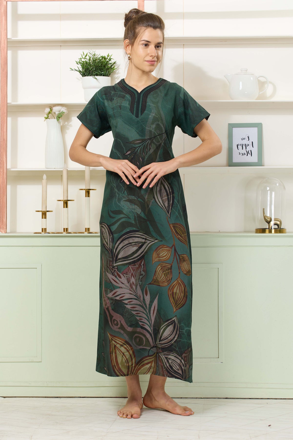 MANGAI Colourful Digital Panel Printed Alpine Fancy Nighty |All Over Print | Half Sleeve | Zipless Model | Side Pocket | Premium Night Wear (AFK)