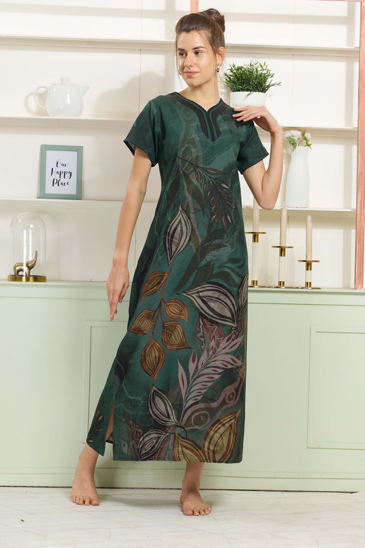 MANGAI Colourful Digital Panel Printed Alpine Fancy Nighty |All Over Print | Half Sleeve | Zipless Model | Side Pocket | Premium Night Wear (AFK)