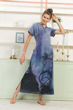 MANGAI Colourful Digital Panel Printed Alpine Fancy Nighty |All Over Print | Half Sleeve | Zipless Model | Side Pocket | Premium Night Wear (AFK)