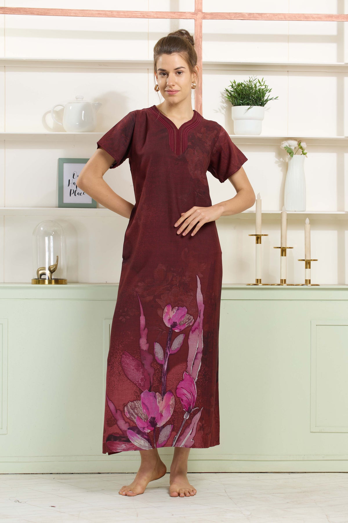 MANGAI Colourful Digital Panel Printed Alpine Fancy Nighty |All Over Print | Half Sleeve | Zipless Model | Side Pocket | Premium Night Wear (AFK)