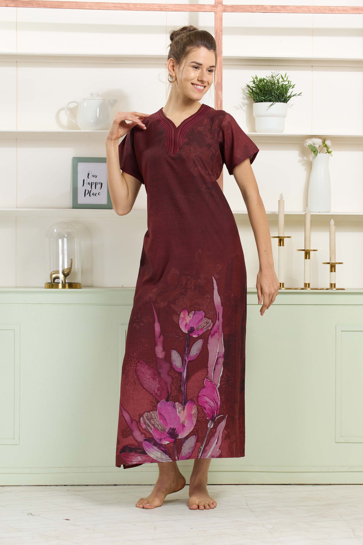 MANGAI Colourful Digital Panel Printed Alpine Fancy Nighty |All Over Print | Half Sleeve | Zipless Model | Side Pocket | Premium Night Wear (AFK)