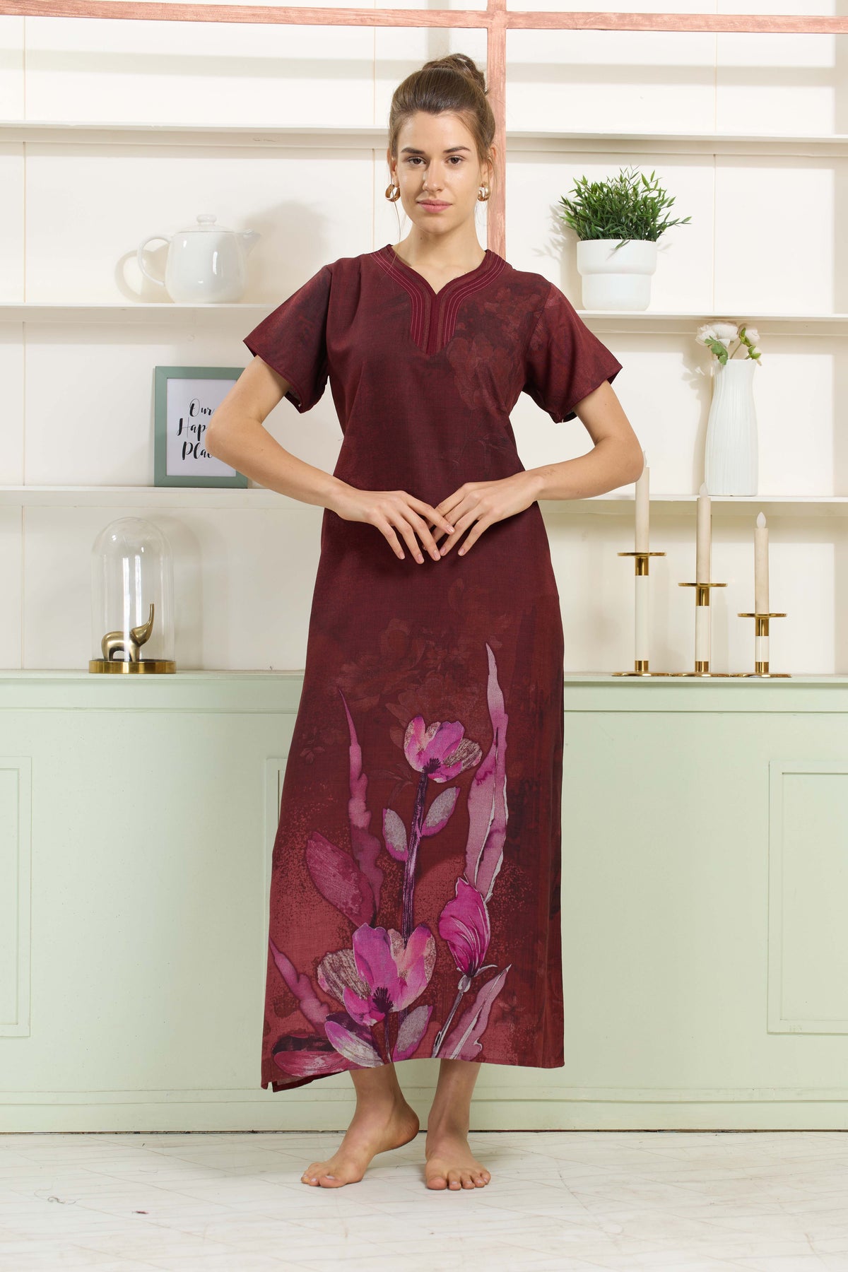 MANGAI Colourful Digital Panel Printed Alpine Fancy Nighty |All Over Print | Half Sleeve | Zipless Model | Side Pocket | Premium Night Wear (AFK)