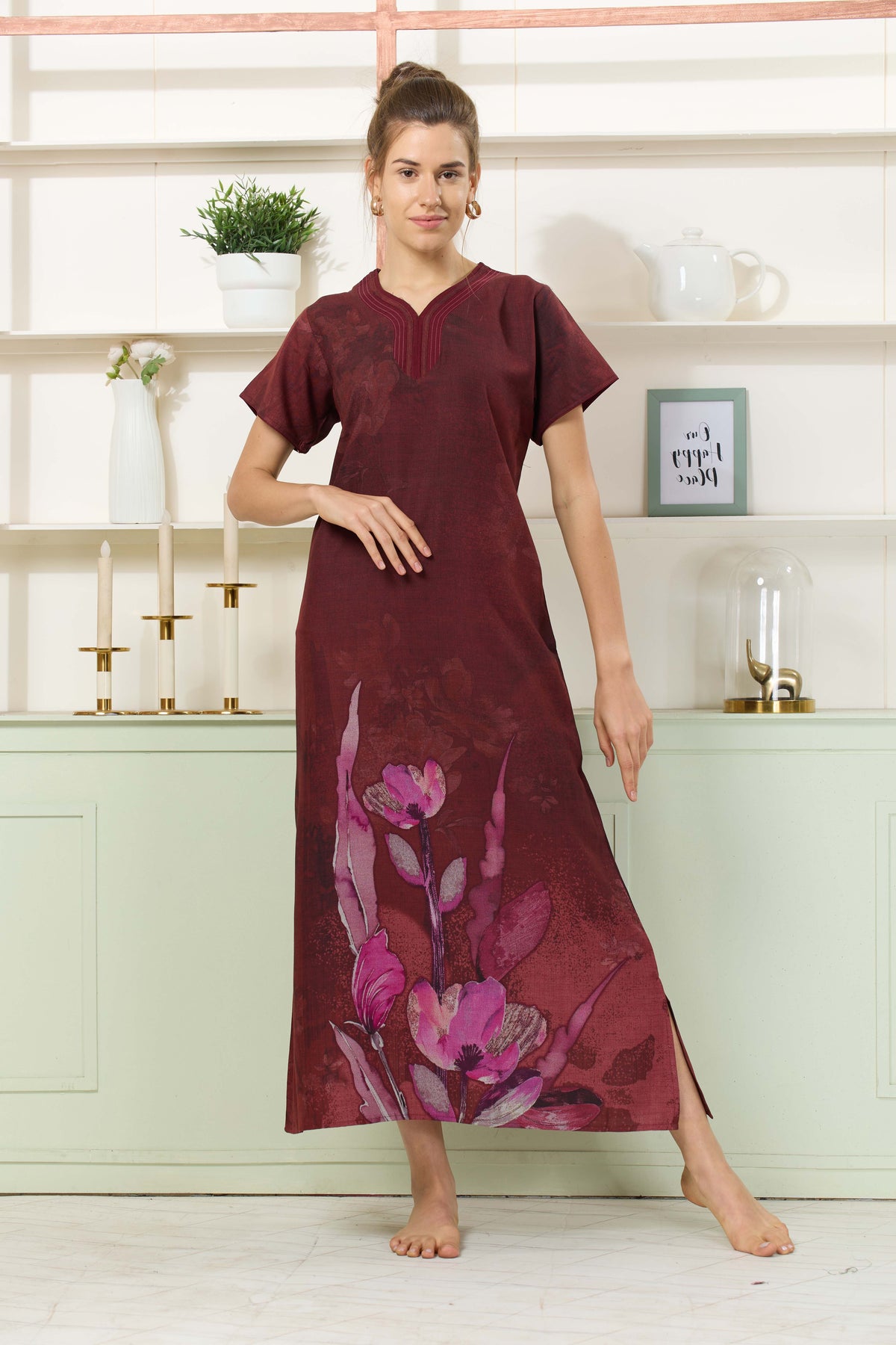 MANGAI Colourful Digital Panel Printed Alpine Fancy Nighty |All Over Print | Half Sleeve | Zipless Model | Side Pocket | Premium Night Wear (AFK)