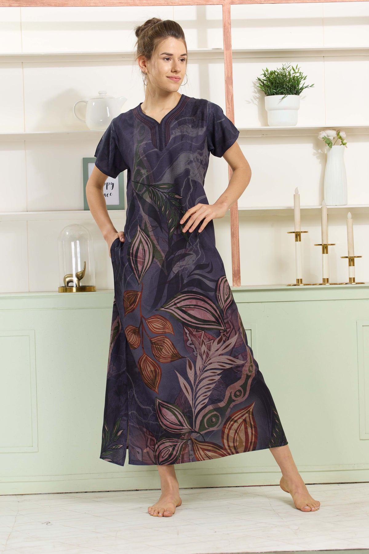 MANGAI Colourful Digital Panel Printed Alpine Fancy Nighty |All Over Print | Half Sleeve | Zipless Model | Side Pocket | Premium Night Wear (AFK)