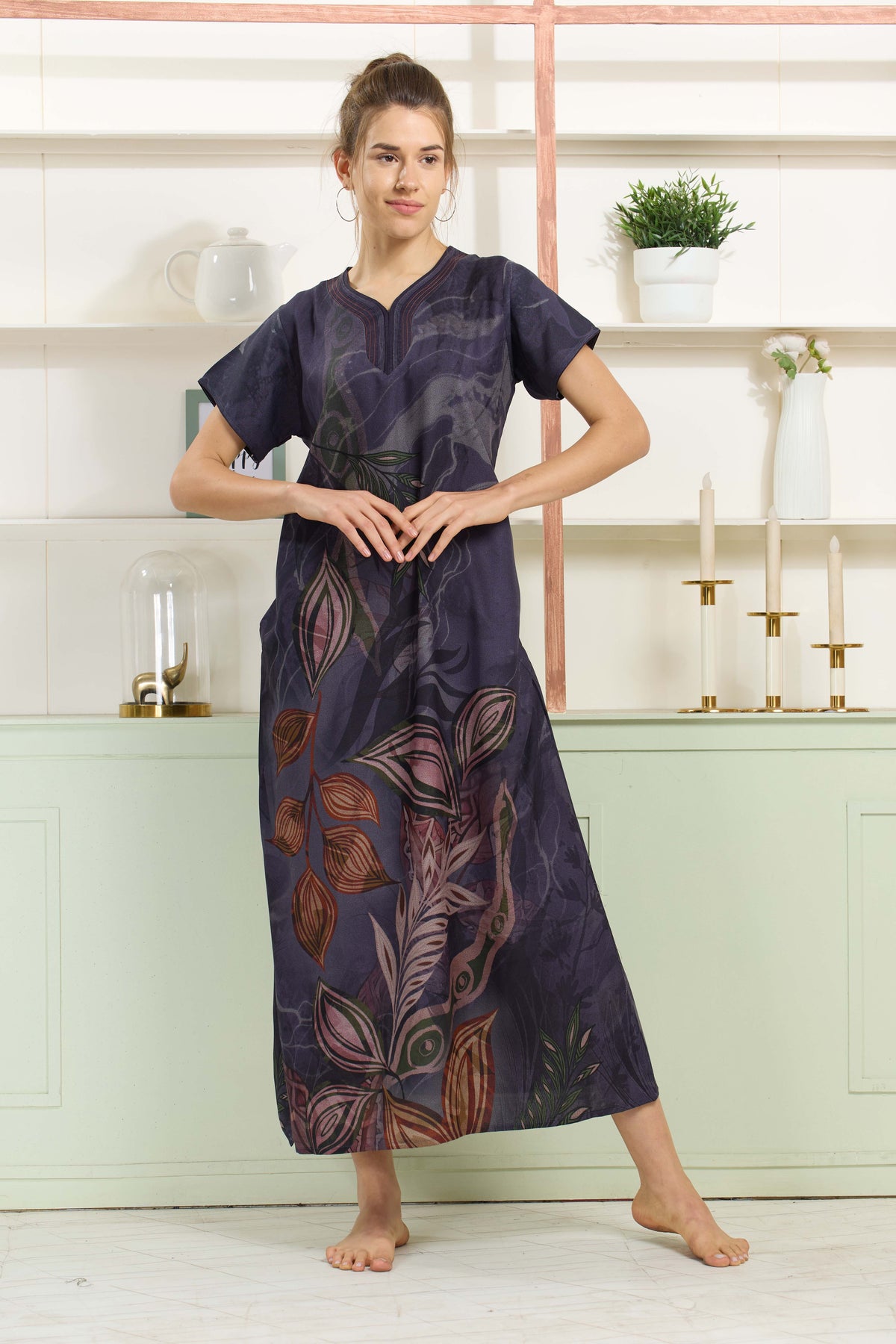 MANGAI Colourful Digital Panel Printed Alpine Fancy Nighty |All Over Print | Half Sleeve | Zipless Model | Side Pocket | Premium Night Wear (AFK)